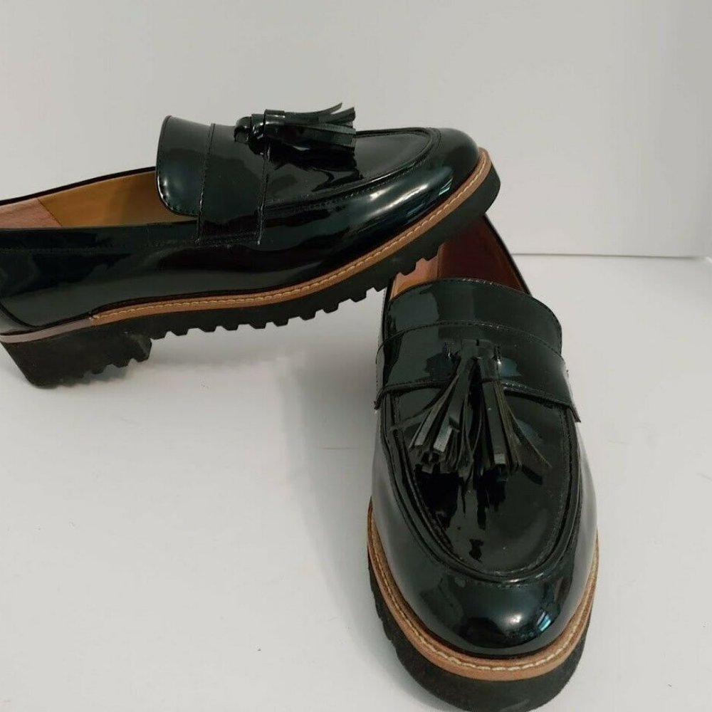 FRANCO SARTO WOMAN'S CAMDEN LOAFERS BLACK PATENT FINISH SIZE 9.5M. HEEL SIZE 1 1